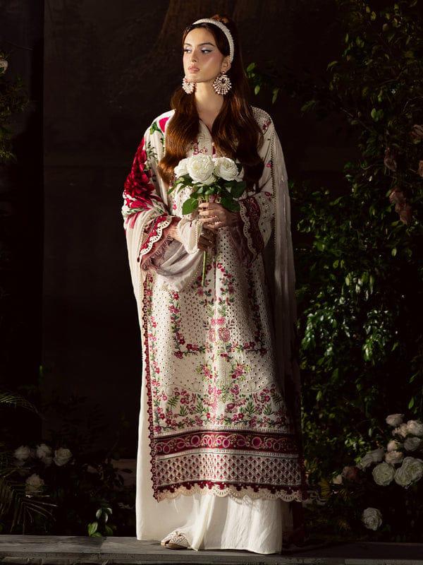 Ivory Crimson - 3 Piece Embroidered Lawn Suit | Ready To Wear