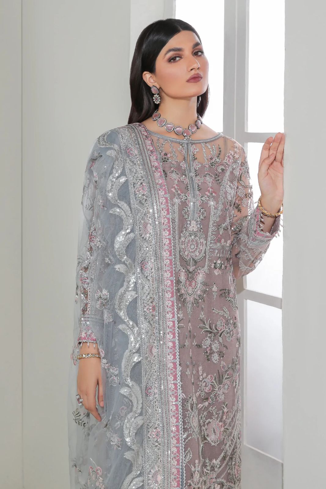 Icy Mauve - Chiffon Suit With Organza Dupatta | Ready To Wear