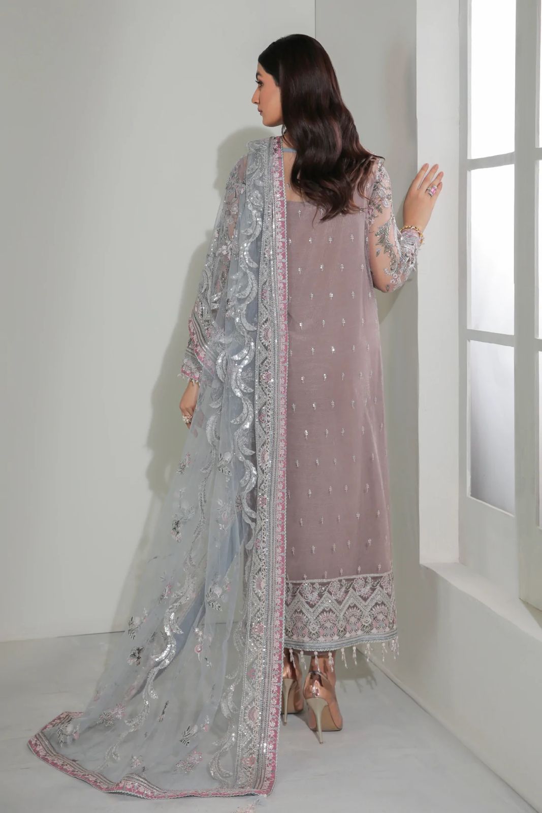 Icy Mauve - Chiffon Suit With Organza Dupatta | Ready To Wear