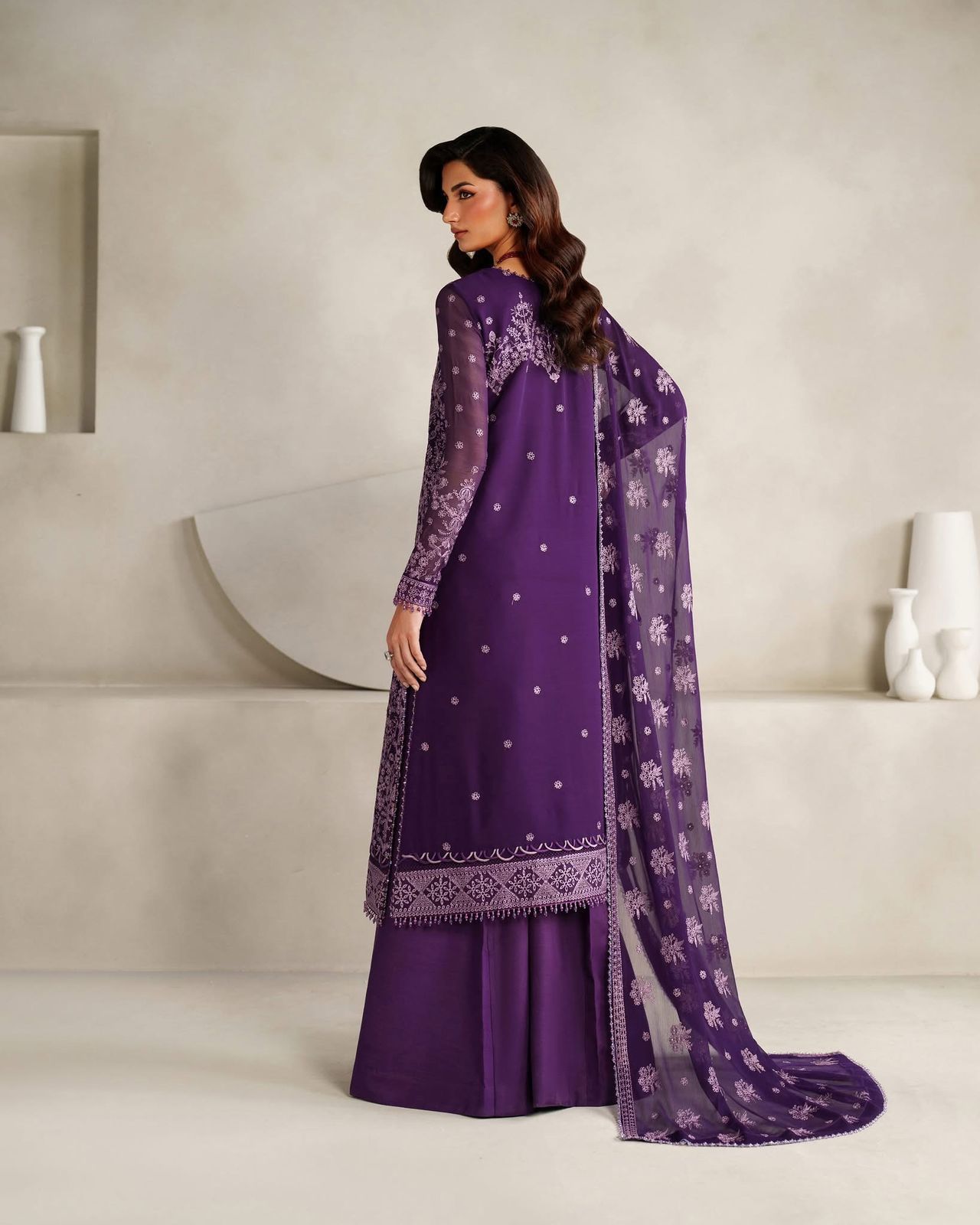 Deep Purple - Embroidered Chiffon Suit | Ready To Wear