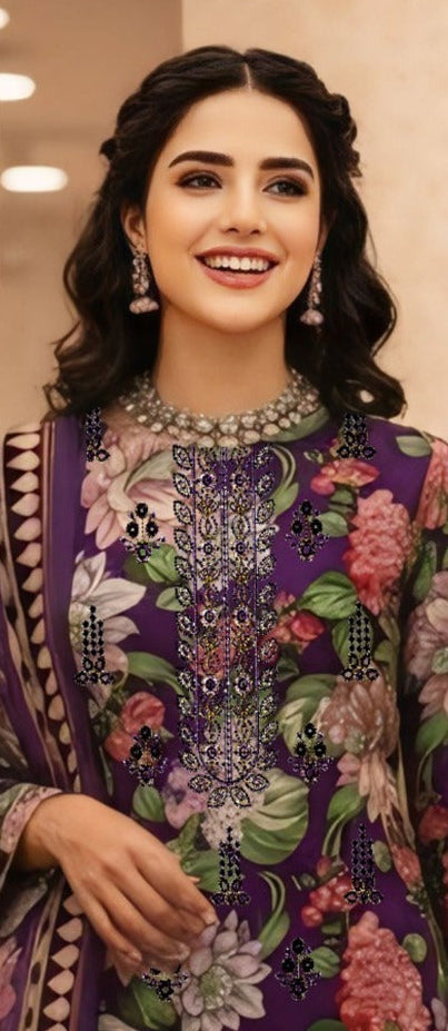 03-Piece Printed Lawn Suit - Ready To Wear