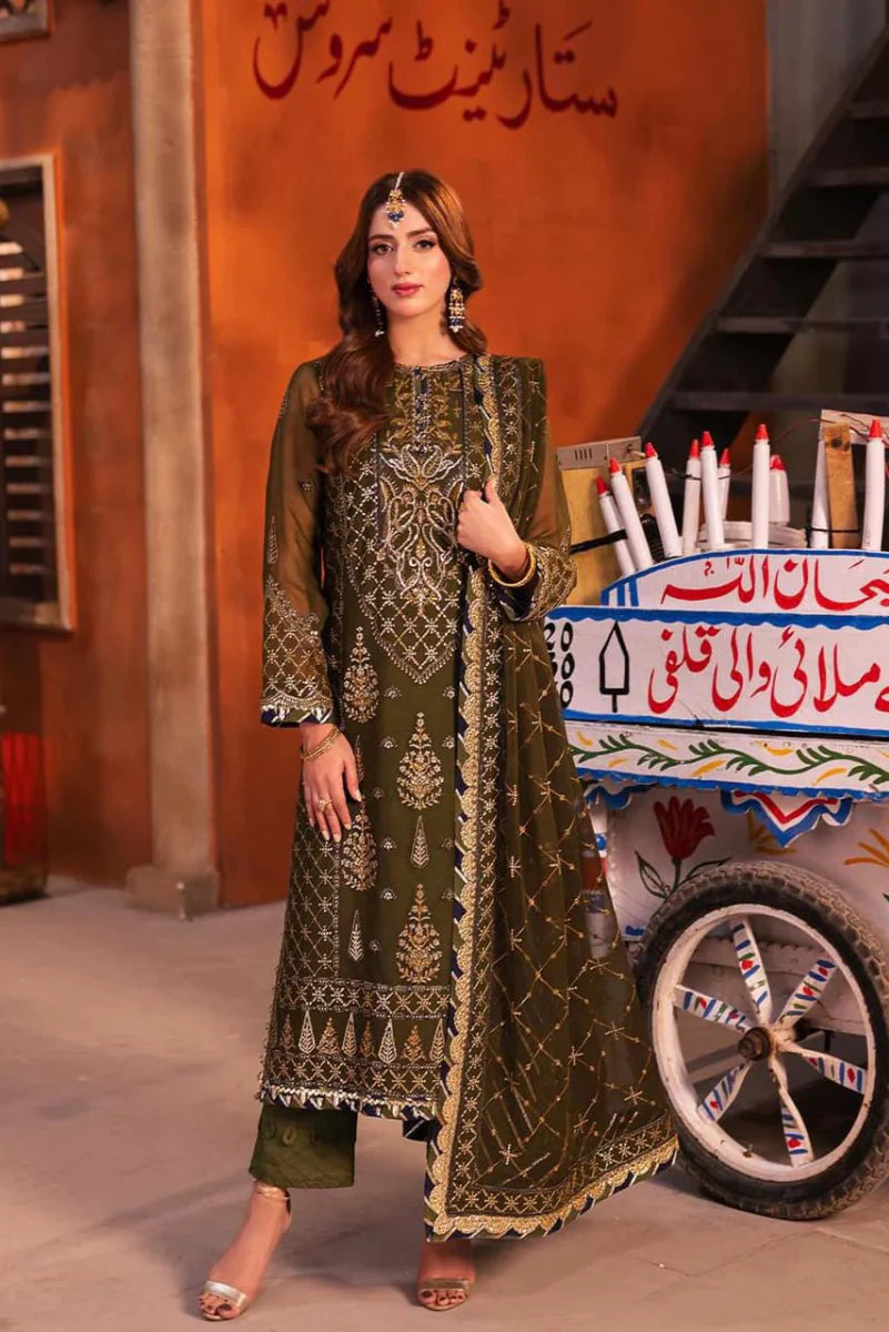 Vintage Olive - Embroidered Chiffon Suit | Ready To Wear