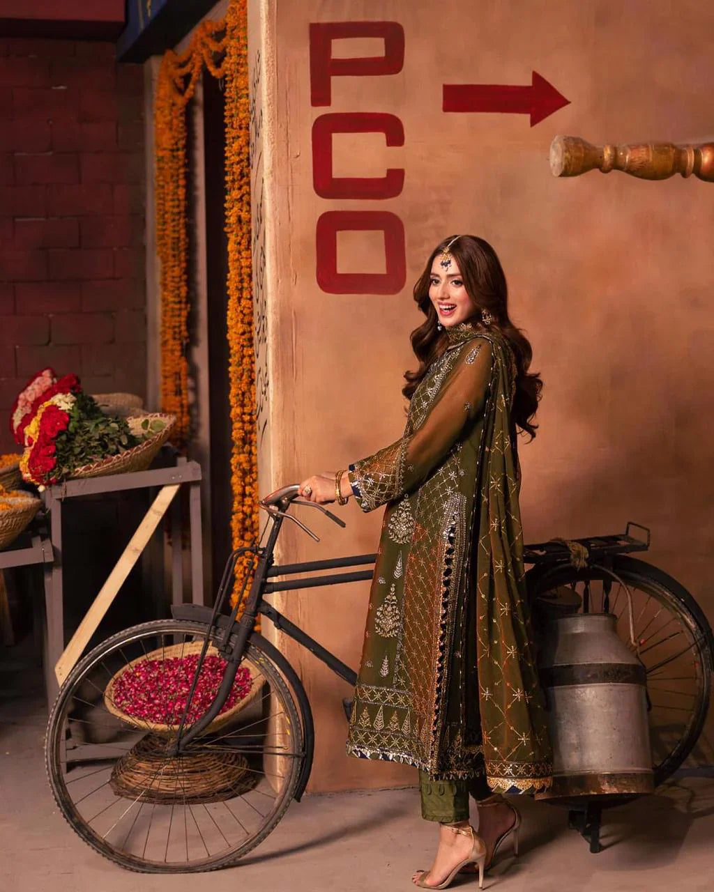 Vintage Olive - Embroidered Chiffon Suit | Ready To Wear