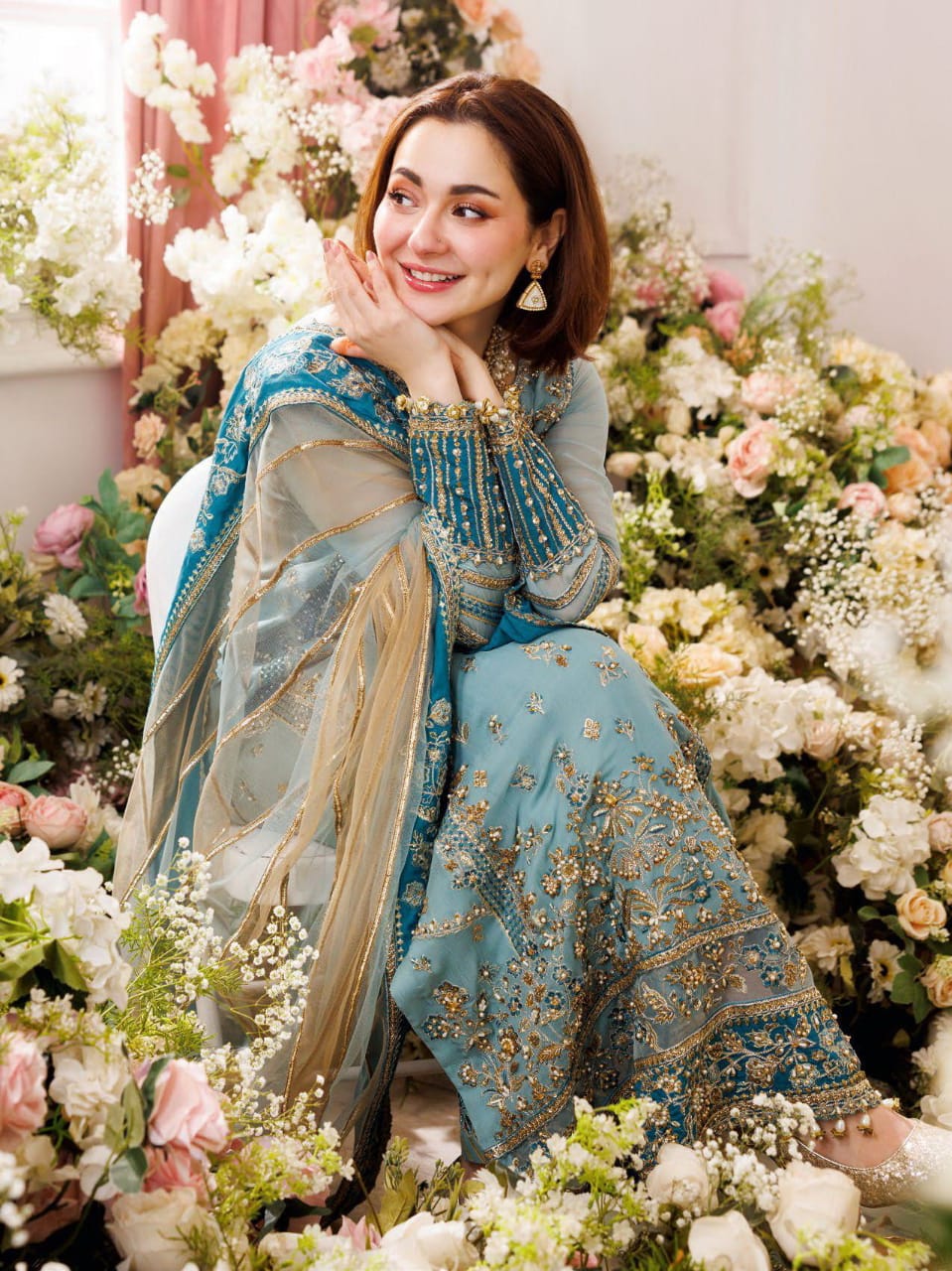 Premium Light Blue Chiffon Formal Wear with Heavy Border Work