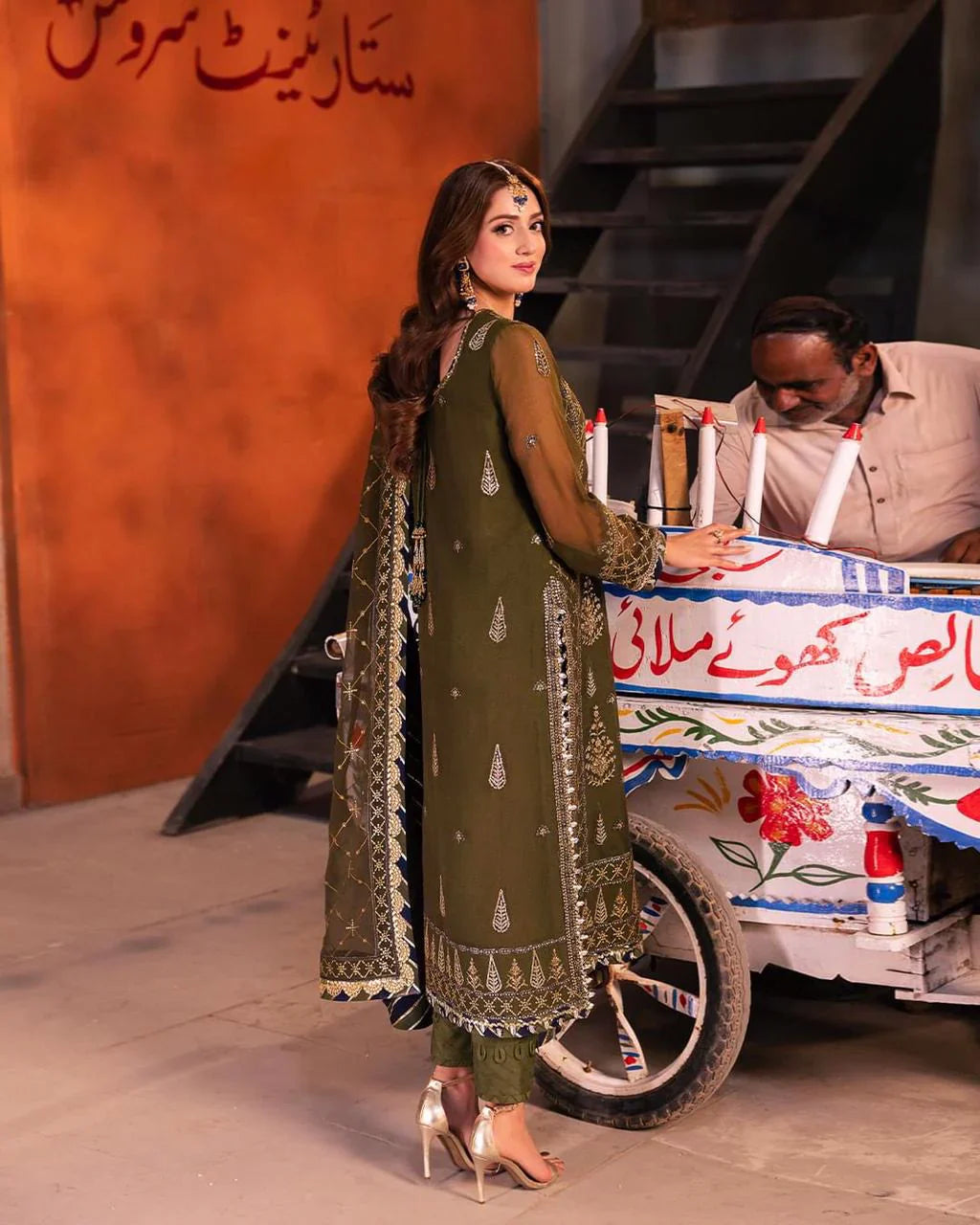 Vintage Olive - Embroidered Chiffon Suit | Ready To Wear