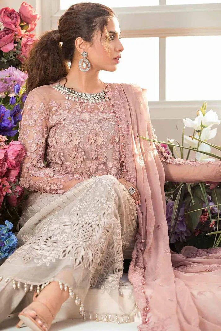 03-Piece Net Suit With Embroidery - Ready To Wear
