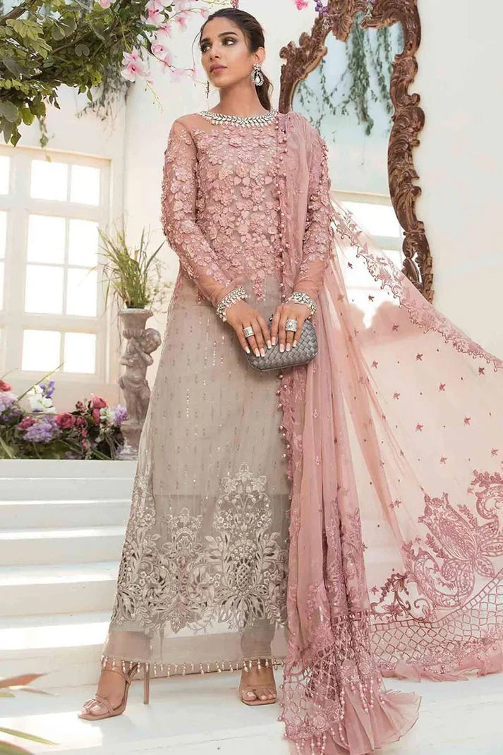 03-Piece Net Suit With Embroidery - Ready To Wear