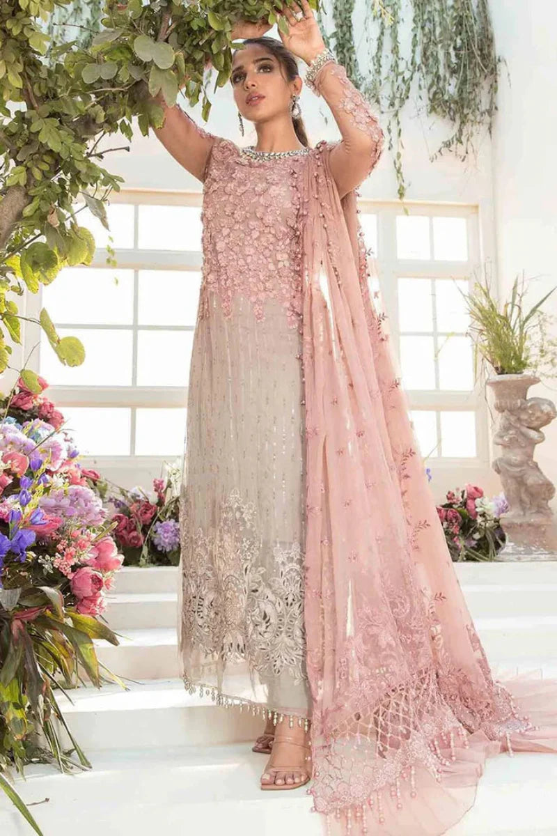 03-Piece Net Suit With Embroidery - Ready To Wear
