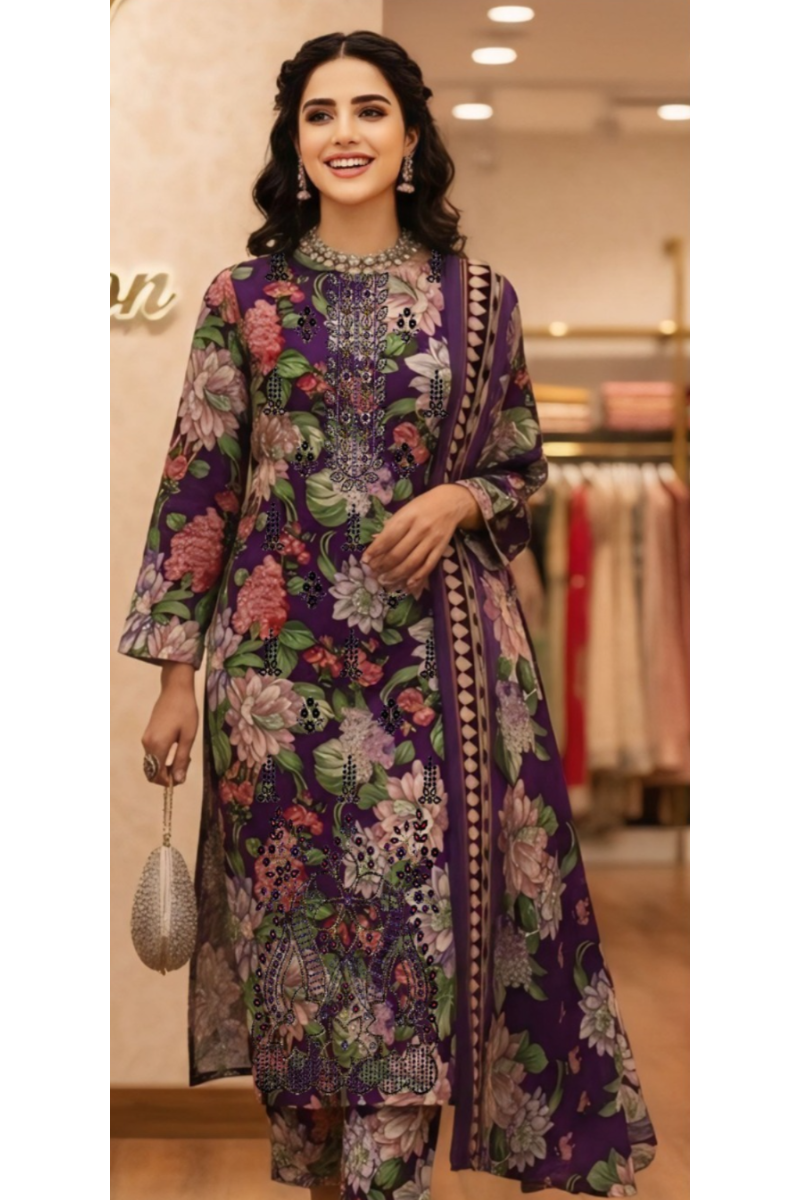 03-Piece Printed Lawn Suit - Ready To Wear