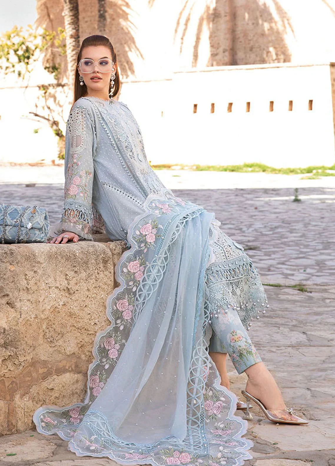 Powder Blue - 3 Piece Chikankari Suit | Ready To Wear