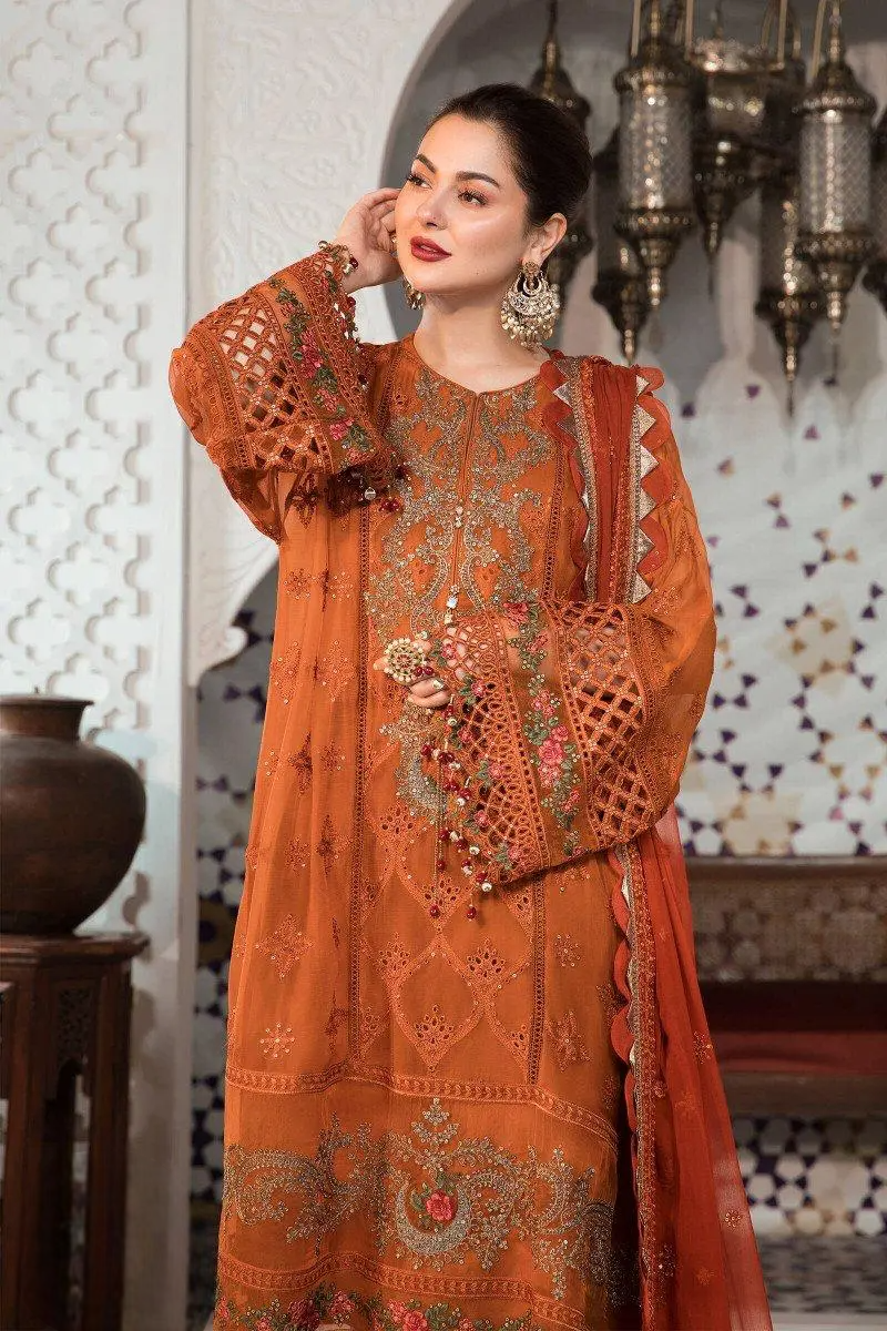 Burnt Orange Embellished - 3 Piece Chiffon Suit | Ready To Wear