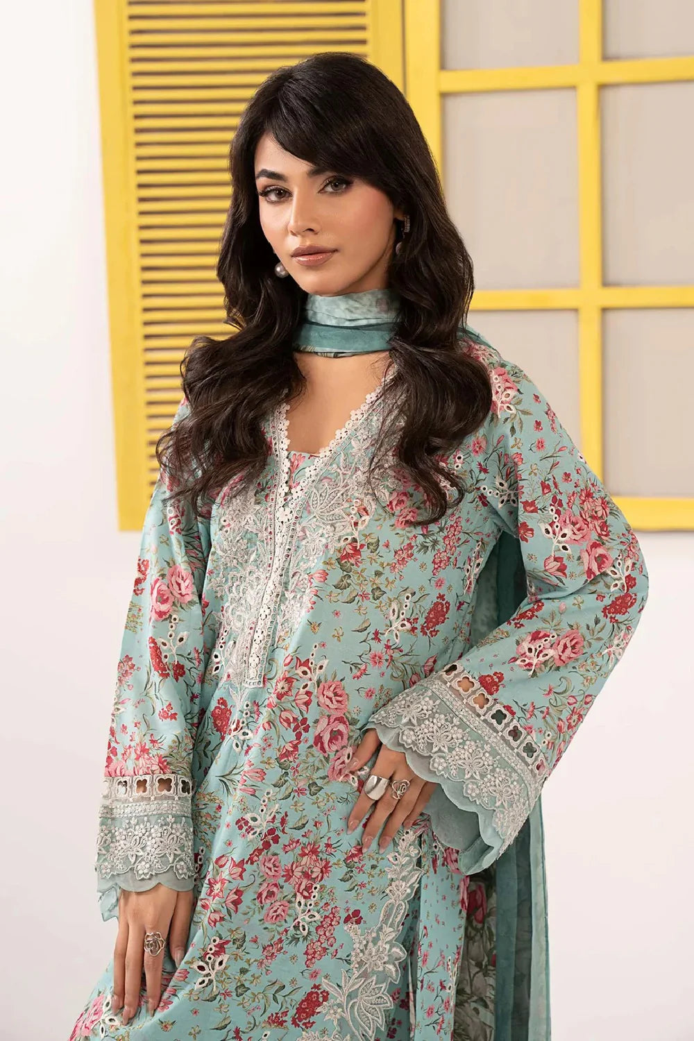Aqua Floral Bloom - 3 Piece Printed Lawn Suit | Ready To Wear