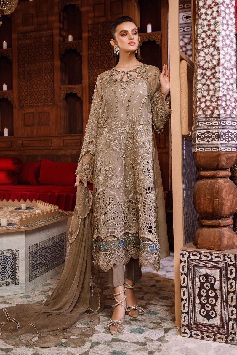 04-Piece Organza Suit With Hand Embellished Embroidery - Ready To Wear