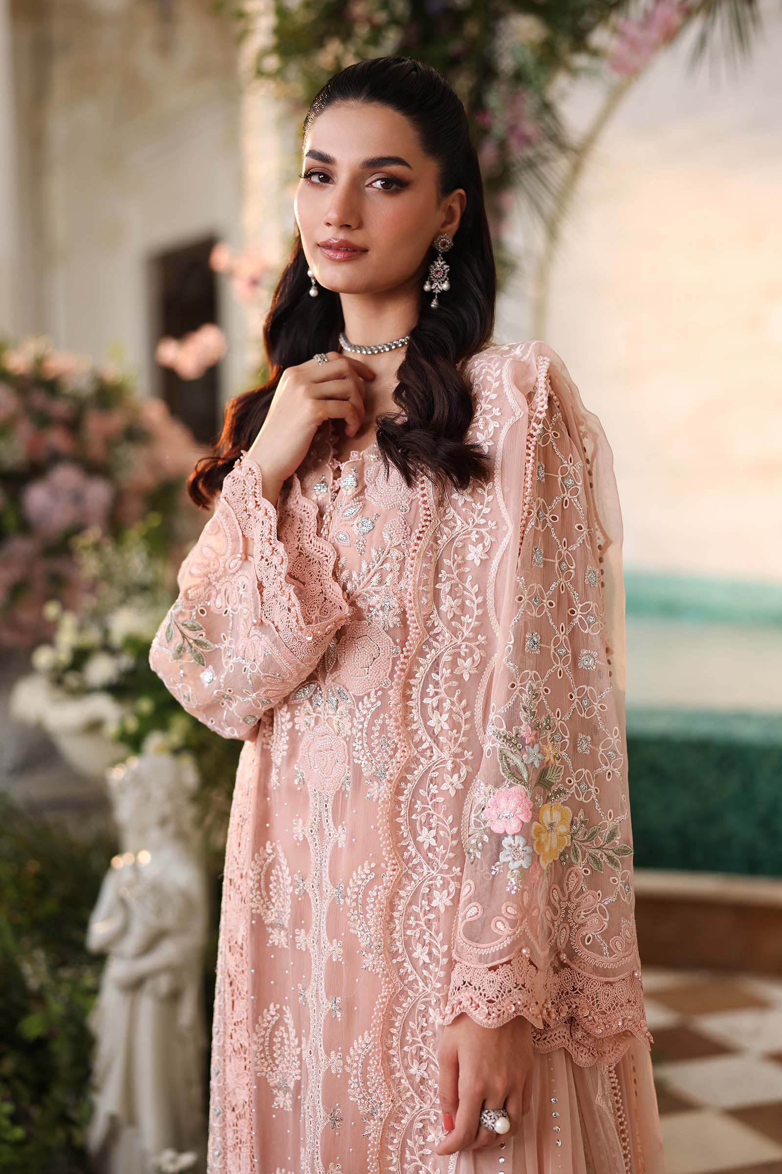 Soft Peach - Embroidered Chiffon Suit | Ready TO Wear